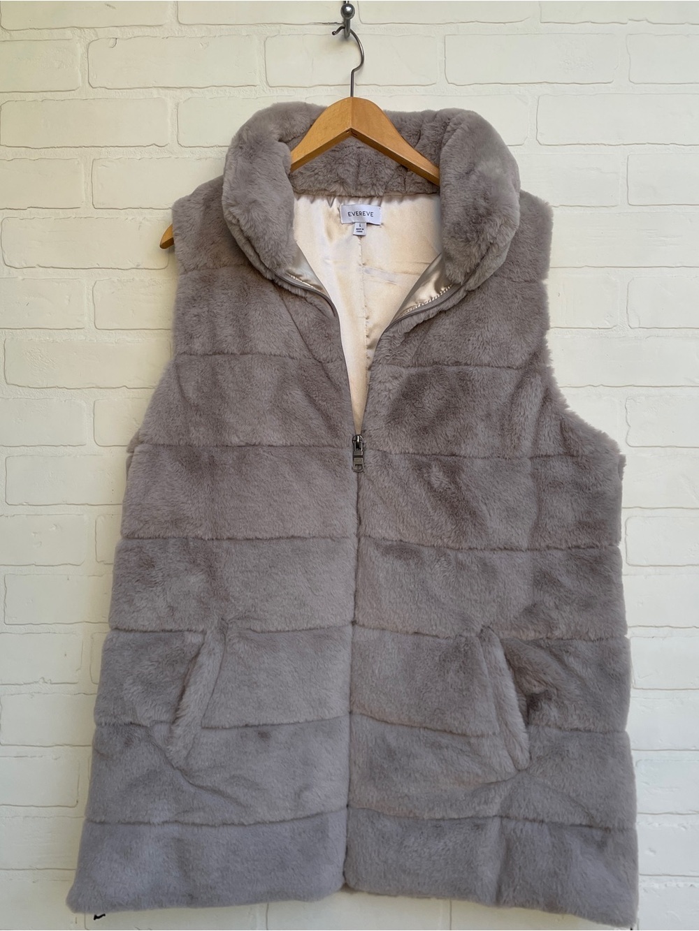 Evereve Plush Gray Faux Fur Puffer Vest